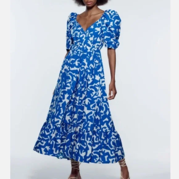 ZARA PRINTED POPLIN DRESS PUFF-SLEEVE Blogger Favorite - Picture 9 of 12